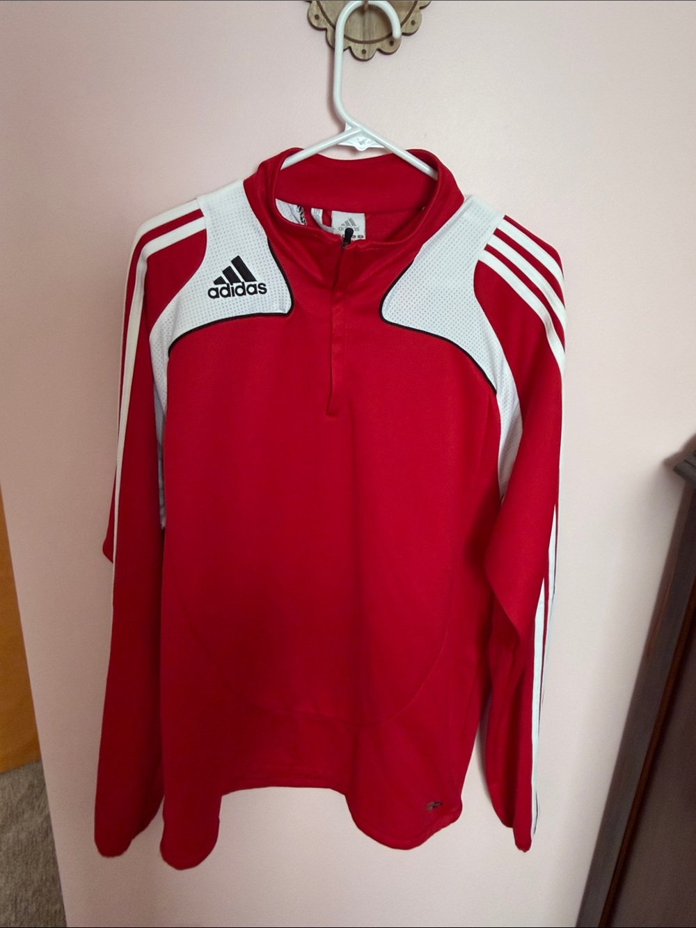 adidas Red and White Half-Zip Training Pullover